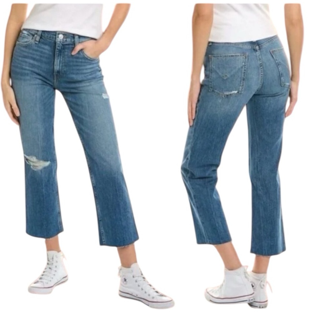 Hudson Remi Frayed Hem High Rise Straight Leg Crop Jeans Size 30